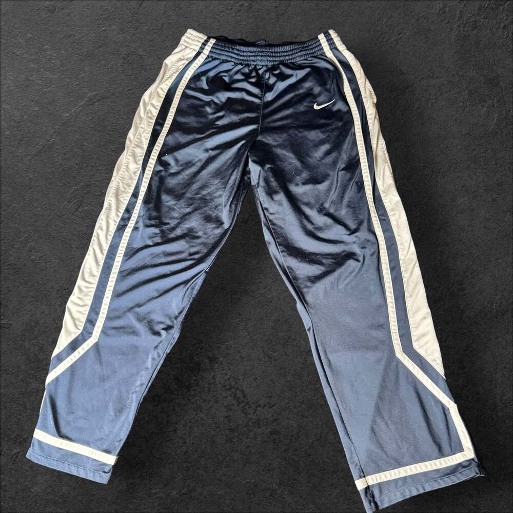 Vintage Nike Men's Basketball Warm-Up Pants Navy Blue with White Side Panels